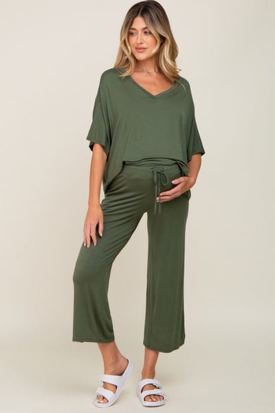 PinkBlush Olive Cropped Pant Maternity Set