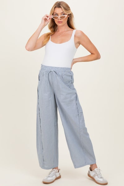 PinkBlush Ocean Blue Striped Cotton Barrel Leg Maternity Pants
