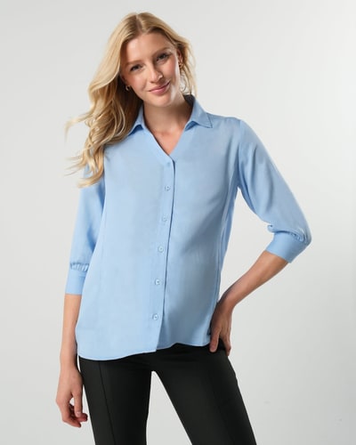 MARION Maternity No-Gap Maternity Nursing Button Down Shirt in TENCEL (Regular & Petite)