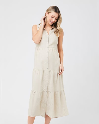 Ripe Maternity Tracy Tiered Linen Dress Natural