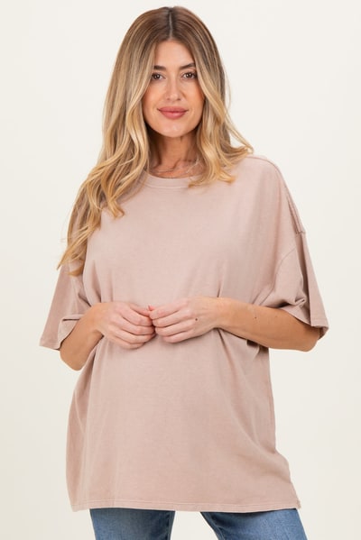 PinkBlush Taupe Oversized Mineral Wash Maternity T-Shirt