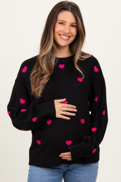 PinkBlush Black Heart Print Oversized Maternity Sweater