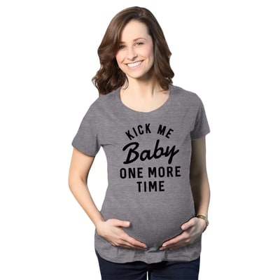 Target Maternity Kick Me Baby One More Time T Shirt Funny Pregnant Song Lyrics Tee - Crazy Dog Maternity T Shirt With Sarcastic Sayings Dark Grey S