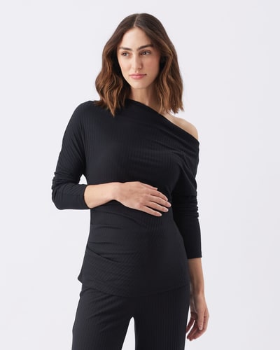 Ripe Maternity Off-Shoulder Rib Top Black