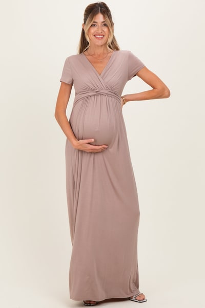 PinkBlush PinkBlush Mocha Draped Maternity/Nursing Maxi Dress