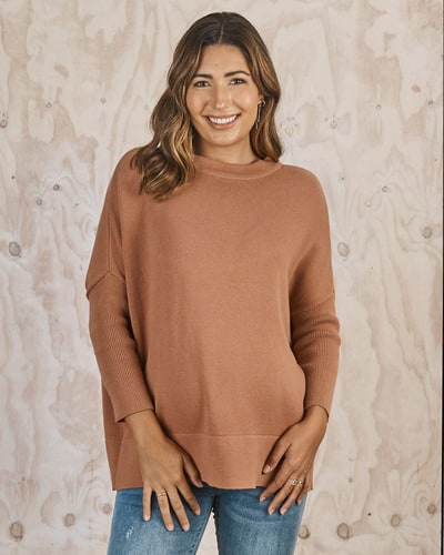 Angel Maternity All in One Maternity Reversible Knit Sweater in Apricot