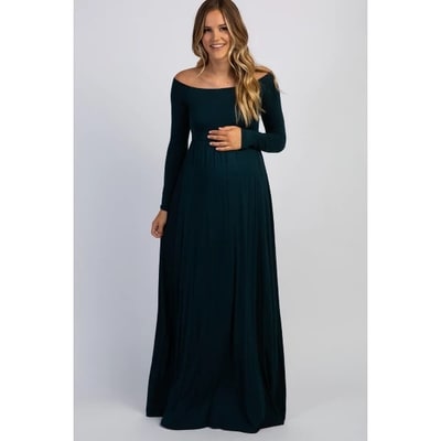 Target PinkBlush PinkBlush Forest Green Solid Off Shoulder Maternity Maxi Dress Forest Green Small