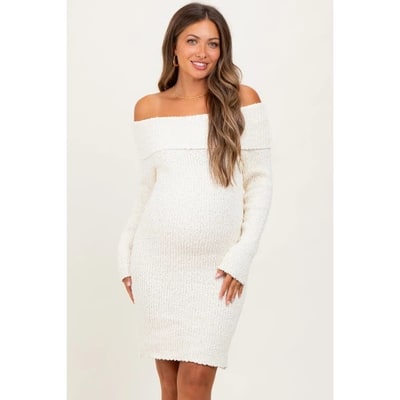 Target Pinkblush Ivory Off The Shoulder Knit Sweater Maternity Mini Dress Medium