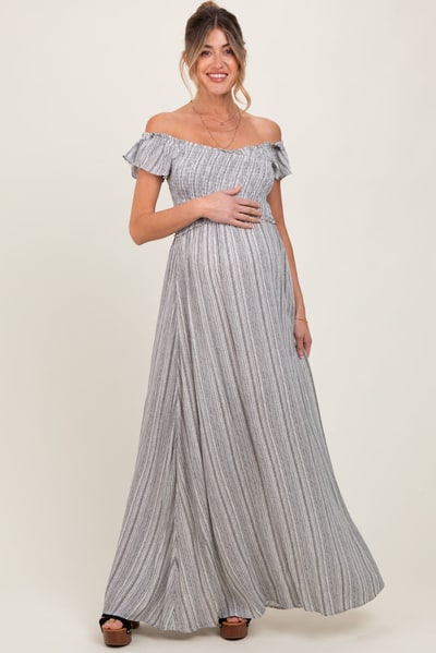 PinkBlush Black Smocked Top Woven Maternity Maxi Dress
