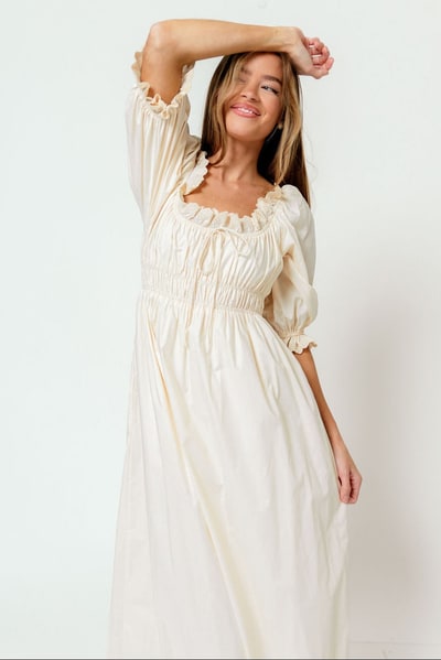 Worth Collective Daydreamer 100% Cotton Maxi Dress in Cream - Bump Friendly