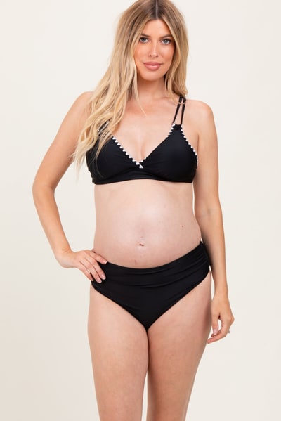 PinkBlush Black Crochet Detail Double Strap Maternity Bikini Set