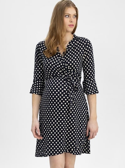 Angel Maternity Maternity and Nursing Polka Dot Wrap Dress - 3/4 Sleeve