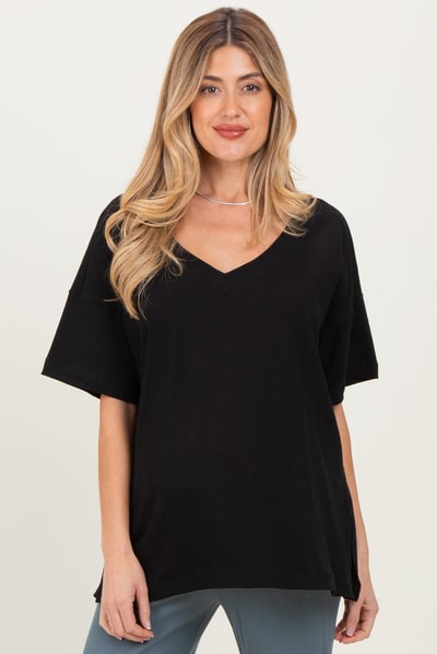 PinkBlush Black Oversized Reversible V-Neck Maternity Tee