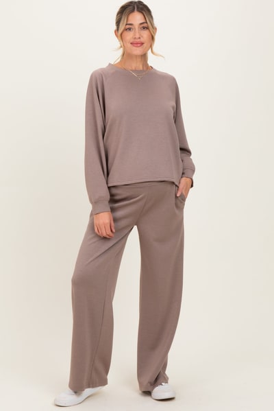 PinkBlush Mocha Crewneck Pullover Pant Maternity Set