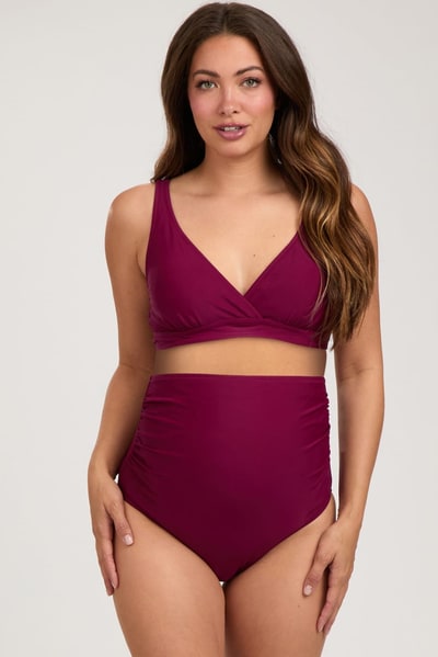 PinkBlush Burgundy High Waist Maternity Bikini Set