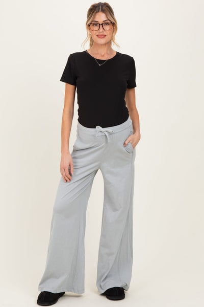 PinkBlush Light Grey Drawstring Wide Leg Maternity Lounge Pant