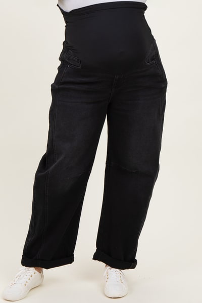 PinkBlush Black Rolled Cuff Barrel Leg Maternity Plus Jeans