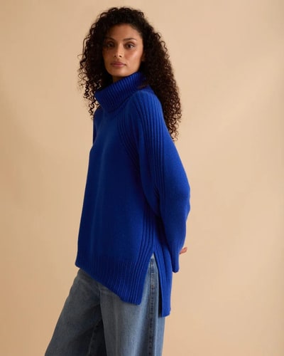 For The Creators Roll Neck Rib Detail Cashmere Blend Jumper