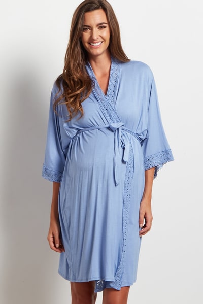 PinkBlush PinkBlush Blue Crochet Trim Delivery/Nursing Maternity Robe