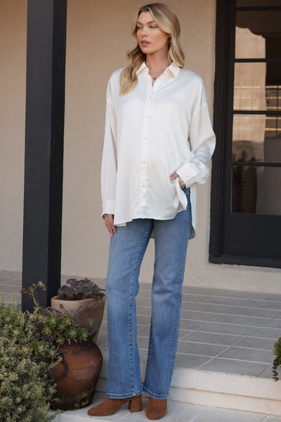 PinkBlush Blue Medium Wash Straight Leg Maternity Jeans