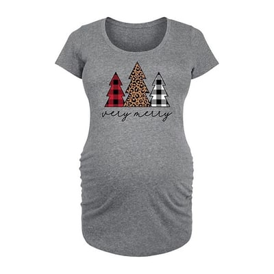 Kohl's Maternity Very Merry Plaid Leopard Trees Graphic Tee