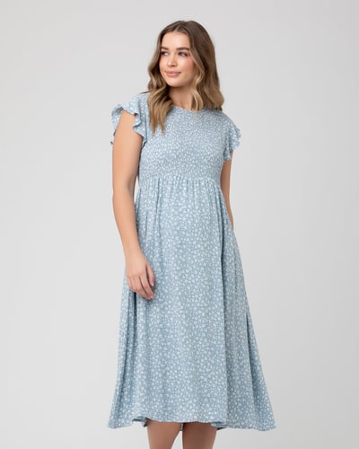 Ripe Maternity Ava Shirred Dress  Petrol / White