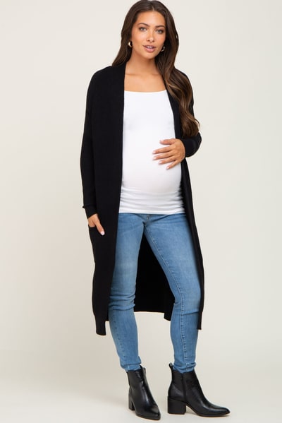 PinkBlush Black Open Front Long Maternity Cardigan