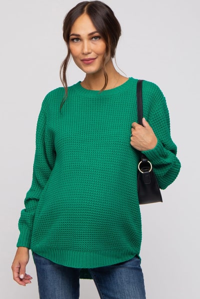 PinkBlush Emerald Green Waffle Knit Round Hem Maternity Sweater