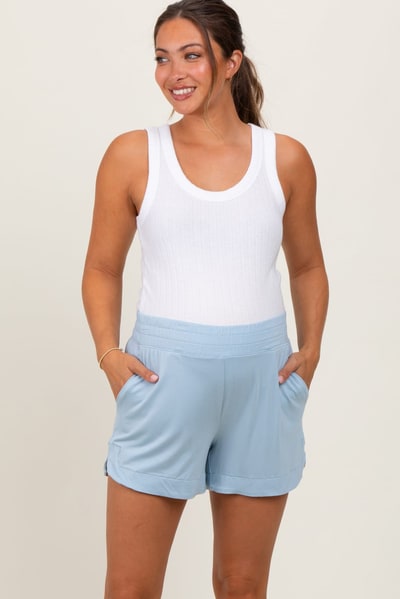 PinkBlush Light Blue Basic Rounded Hem Maternity Shorts