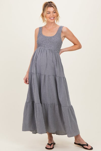 PinkBlush Black Gingham Smocked Bodice Maternity Maxi Dress