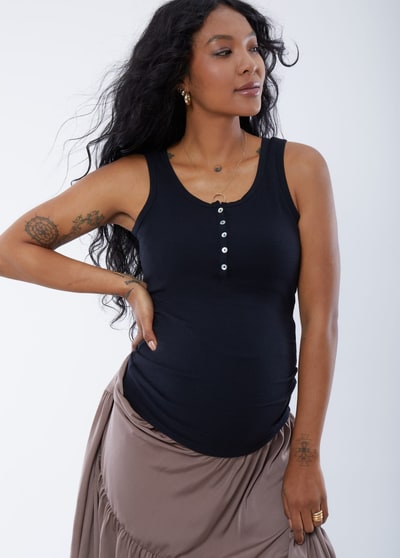 Ingrid & Isabel Rib Henley Maternity + Nursing Tank