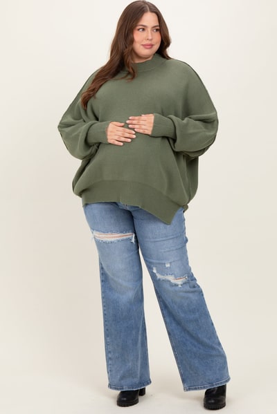 PinkBlush Blue Ripped Knee Wide Leg Maternity Plus Jeans