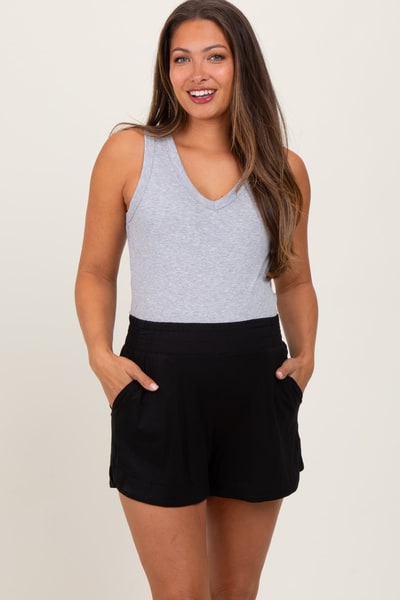 PinkBlush Black Basic Rounded Hem Maternity Shorts