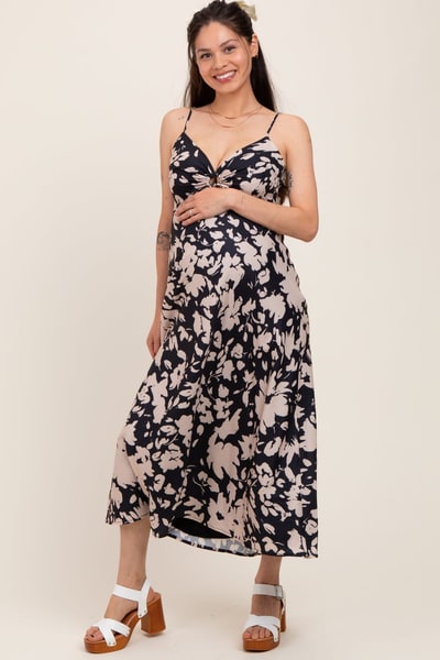 PinkBlush Black Floral Keyhole Detail Maternity Maxi Dress