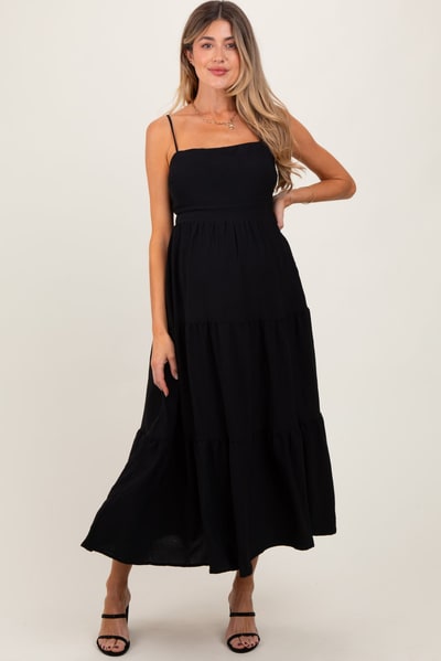 PinkBlush Black Tiered Cutout Tie Back Maternity Midi Dress
