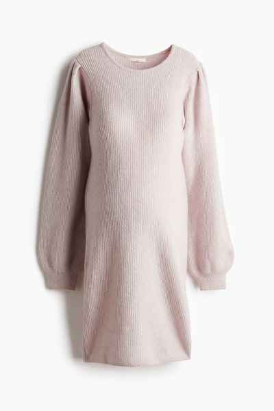 H&M MAMA Balloon-Sleeved Rib-Knit Dress