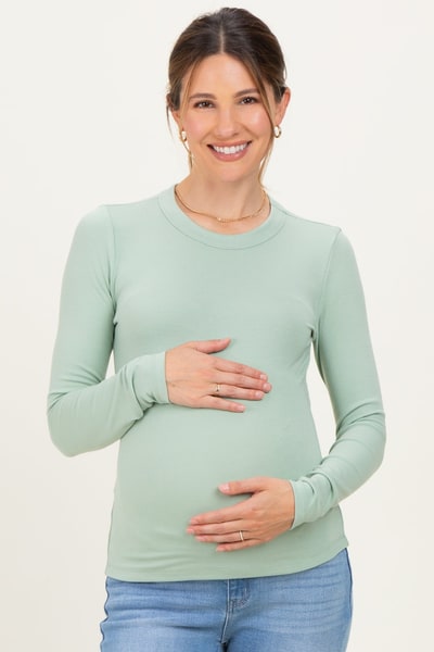 PinkBlush Light Green Long Sleeve Maternity Top