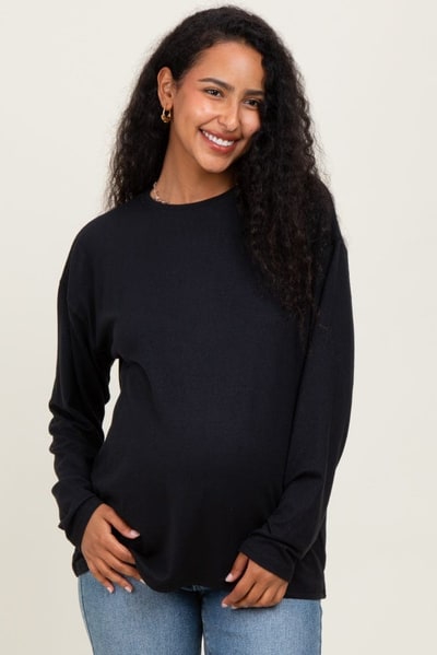 PinkBlush Black Relaxed Fit Maternity Long Sleeve Top