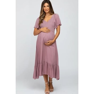 Target Pinkblush Mauve Smocked V-Neck Maternity Midi Dress Medium