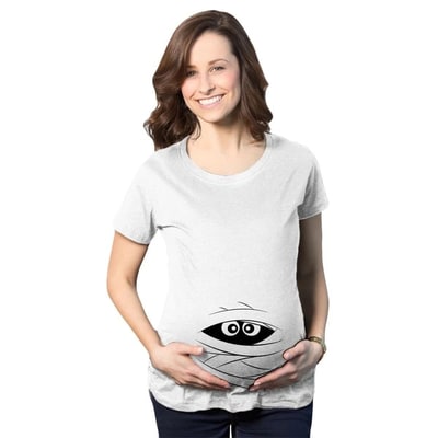 Target Maternity Peeking Mummy T Shirt Cute Funny Halloween Movie Pregnancy Tee - Crazy Dog Maternity T Shirt For Halloween Season White S