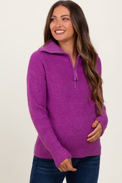 PinkBlush Plum Half Zip Maternity Pullover Sweater