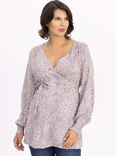 Angel Maternity Long Sleeve Maternity Wrap Blouse in Animal Print
