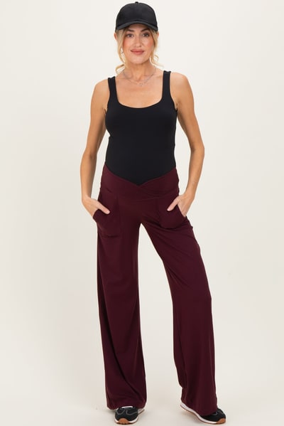 PinkBlush Wine Crossover Waist Active Wide Leg Maternity Pant