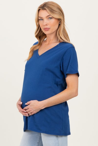 PinkBlush Navy Oversized V-Neck Short Sleeve Maternity Tee