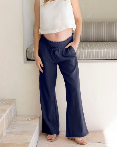 Angel Maternity Giulia Maternity Linen Pants in Midnight Navy