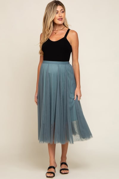 PinkBlush Teal Tulle Maternity Midi Skirt