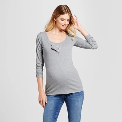 Target Long Sleeve Nursing Henley Maternity Top - Isabel Maternity by Ingrid & Isabel™ Heather Gray XS: Recycled Polyester Blend, Double-Layered