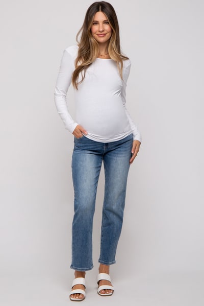 PinkBlush Blue Straight Crop Maternity Jeans
