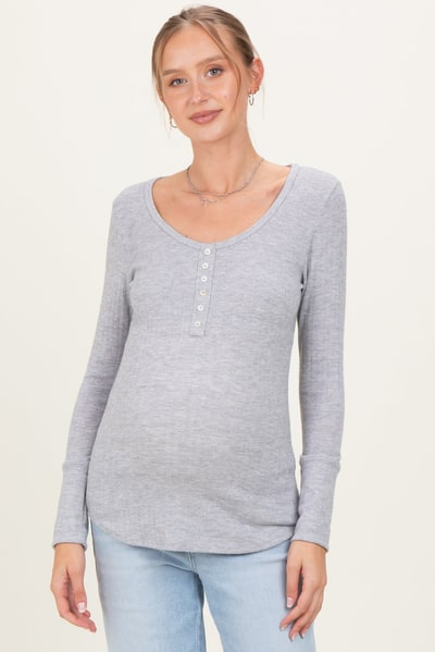 PinkBlush Heather Grey Pointelle Knit Maternity Henley Top
