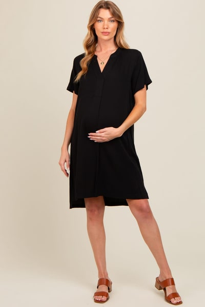 PinkBlush Black V-Neck Basic Maternity Shirt Dress